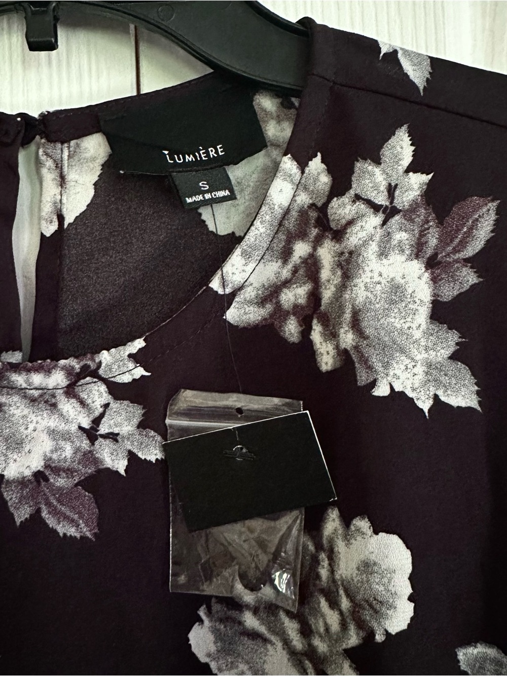 Lumiere Dress Black Gray Floral Tie-Detail Ruffled Long Sleeve Dress Small NEW - Picture 2 of 15